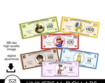 Universal Dollars Bucks Printable Instant Download Theme Park Studios Digital Kids Fun