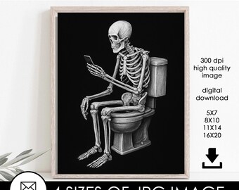 Halloween Skeleton Digital Print Bathroom Toilet Wall Art Home Decor Instant Download 5x7 8x10 11x14 16x20