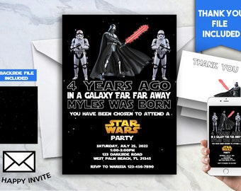 Star Wars Geburtstag einladen Digitale personalisierte Einladung Jedes Alter The Darkside #448.0