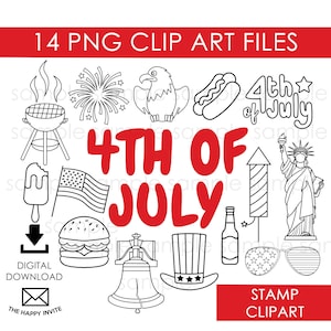 4. Juli Clipart Stempel PNG digitale Grafiken Sofort-Download 4. Juli Umriss Clip Art Amerika USA