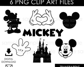 Mickey Mouse Clipart PNG Disneyland Castle Head Digital Instant Download Black Silhouette Clip Arts Graphics