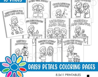 Daisy Petals Coloring Pages Sheets Digital Instant Download Troop Activity 8.5x11 Scout Fun