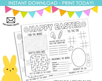 Easter Placemat Activity Page Sheet Printable Instant Download Digital 11x8.5 Kids Coloring