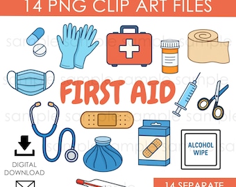 First Aid Clipart PNG Graphics Digital Download Instant Medical Supplies Gear Clip Arts Images