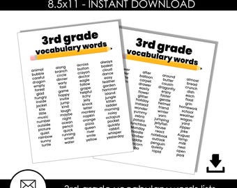 Vocabulary Words 3rd Grade Printable Teaching Prints Instant Download Digital Spelling Third Homeschool Teacher Reference