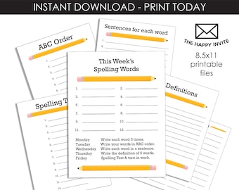 Spelling Worksheet Bundle Digital Printable Instant Download Words of the Week Homeschool Teaching Resources