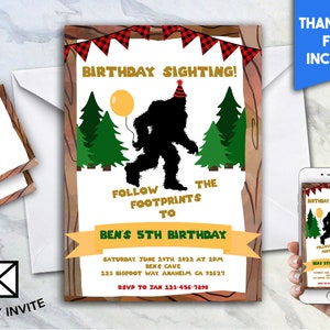 BigFoot Birthday Invite 5x7 Digital Personalized Invitation Sasquatch Big Foot 450.0