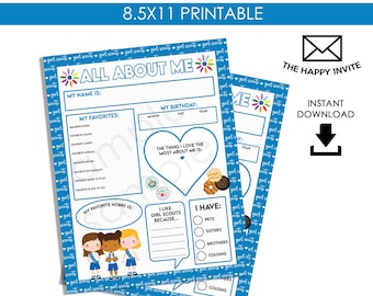 Daisy ALL ABOUT ME Printable Prints Digital Instant Download 8.5x11 Troop Activity Page