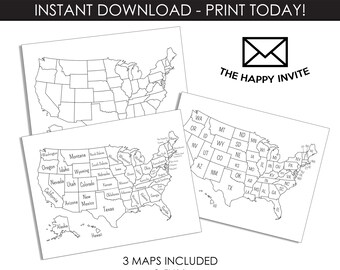 United Sates Map Printable Digital 11x8.5 Classroom Maps Kids Learning Homeschool Educational Labeled Abbreviated Blanks