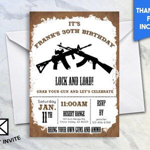 Herren Geburtstags-Einladung 5x7 Digital Personalisierte Gun Palette AR15 AK47 Gun Palette Einladung #398.0 Bild 2