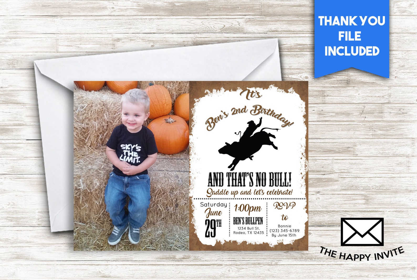 Bull Rider Invitation Cowboy Bull Rider Western Birthday Invite 7x5 Personalized Digital ...
