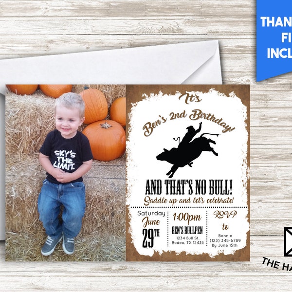 Cowboy Bull Rider Western Birthday Invite 7x5 Personalized Digital Invitation Boy Or Girl #231.1