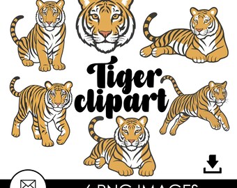 Tiger Clip Art PNG Images Clipart Wild Animal Digital Art Files