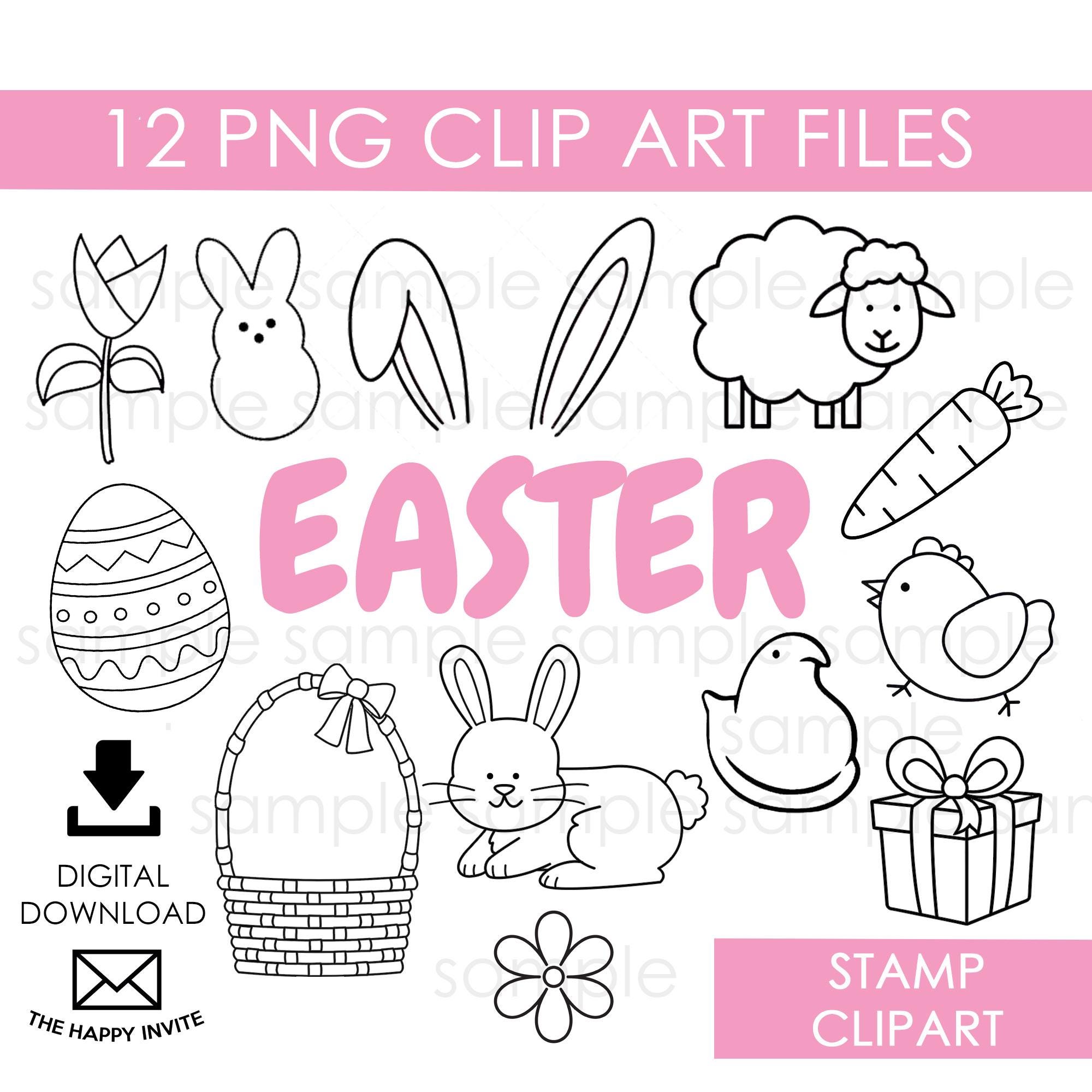 Easter Stamp Clipart PNG Instant Download Transparent Digital Graphics Spring Eggs Clip Art