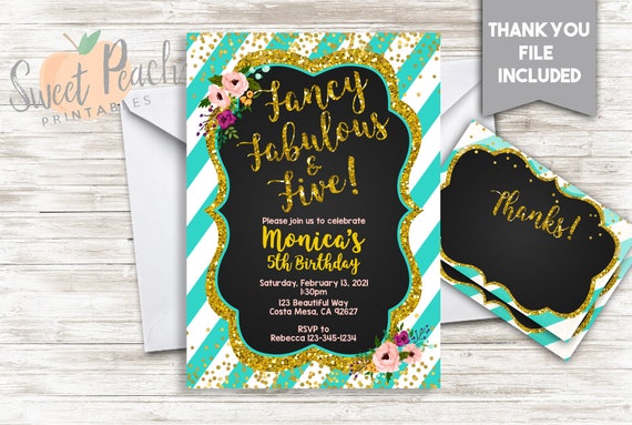 Girl's 5th Birthday Invite Personalized Invitation Five - Etsy