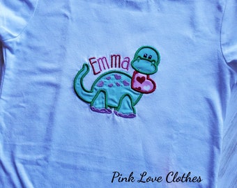 valentines day dino shirt embroidery dinosaur love shirt baby girl