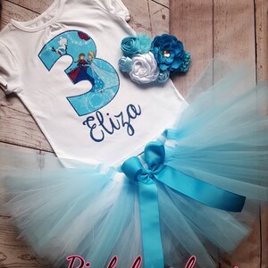 elsa, geburtstag outfit, 3rd geburtstag baby mädchen outfit 3er geburtstag, weiß aqua blau Bild 2