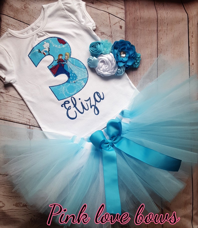 elsa, geburtstag outfit, 3rd geburtstag baby mädchen outfit 3er geburtstag, weiß aqua blau Bild 2