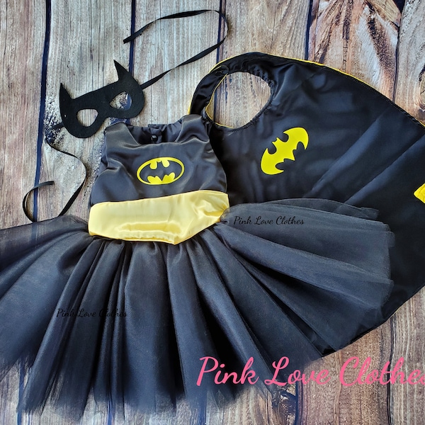 bat man bat girl tutu costume dress super cute black dress with cape and mask