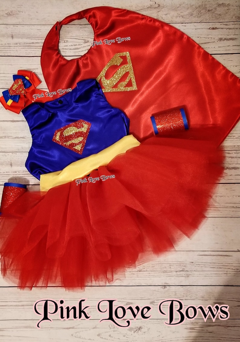 super girl tutu outfit birthday outfit costume superman red blue yellow dress super glitter super hero dress
