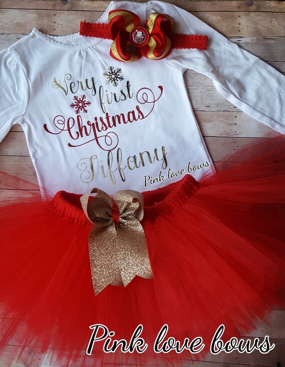 Very First Christmas Tutu Outfit With Headband Baby Girl Outfit