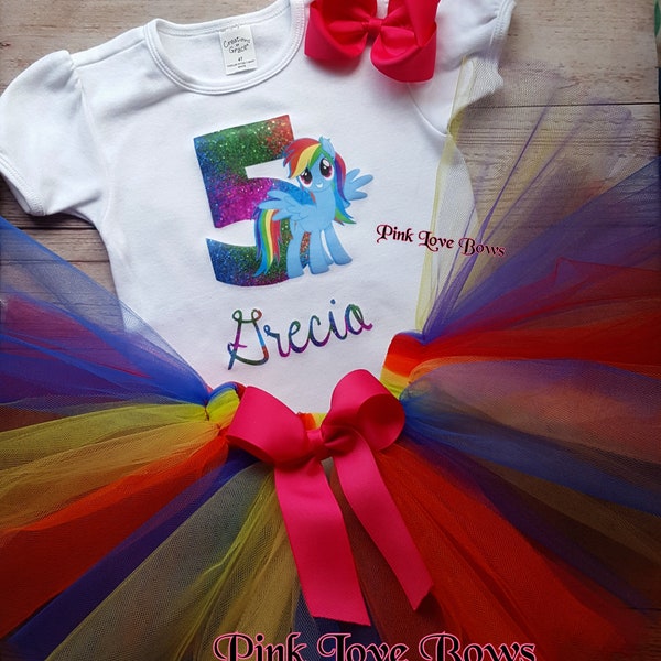 MLP 5th birthday tutu outfit rainbow pony cute pink bow birthday rainbow tut