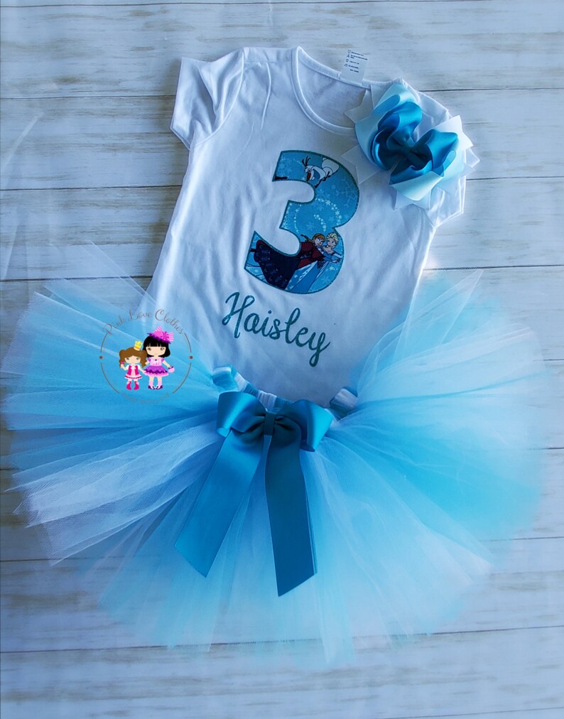 elsa, geburtstag outfit, 3rd geburtstag baby mädchen outfit 3er geburtstag, weiß aqua blau Bild 1