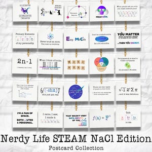 Nerdy Life STEAM NaCl Edition NEW 25-Card Expansion Pack Postcard Collection of Whimsical and Relatably Sarcastic Science Puns
