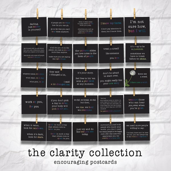 The Clarity Collection 25-Card Postcard Set of Empowering and Encouraging Postcards includes BONUS The Power of Stepping Away postcard