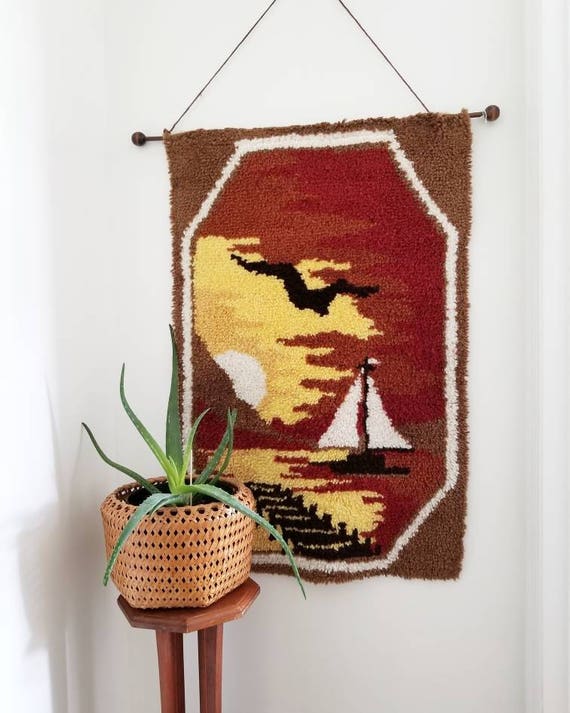 70s Vintage Handmade Wall Art Sailboat Sunset Decor Boho Eclectic - Handmade Wall Art 70s Vintage Handmade Wall Art Sailboat Sunset Decor Boho Eclectic - Handmade Wall Art