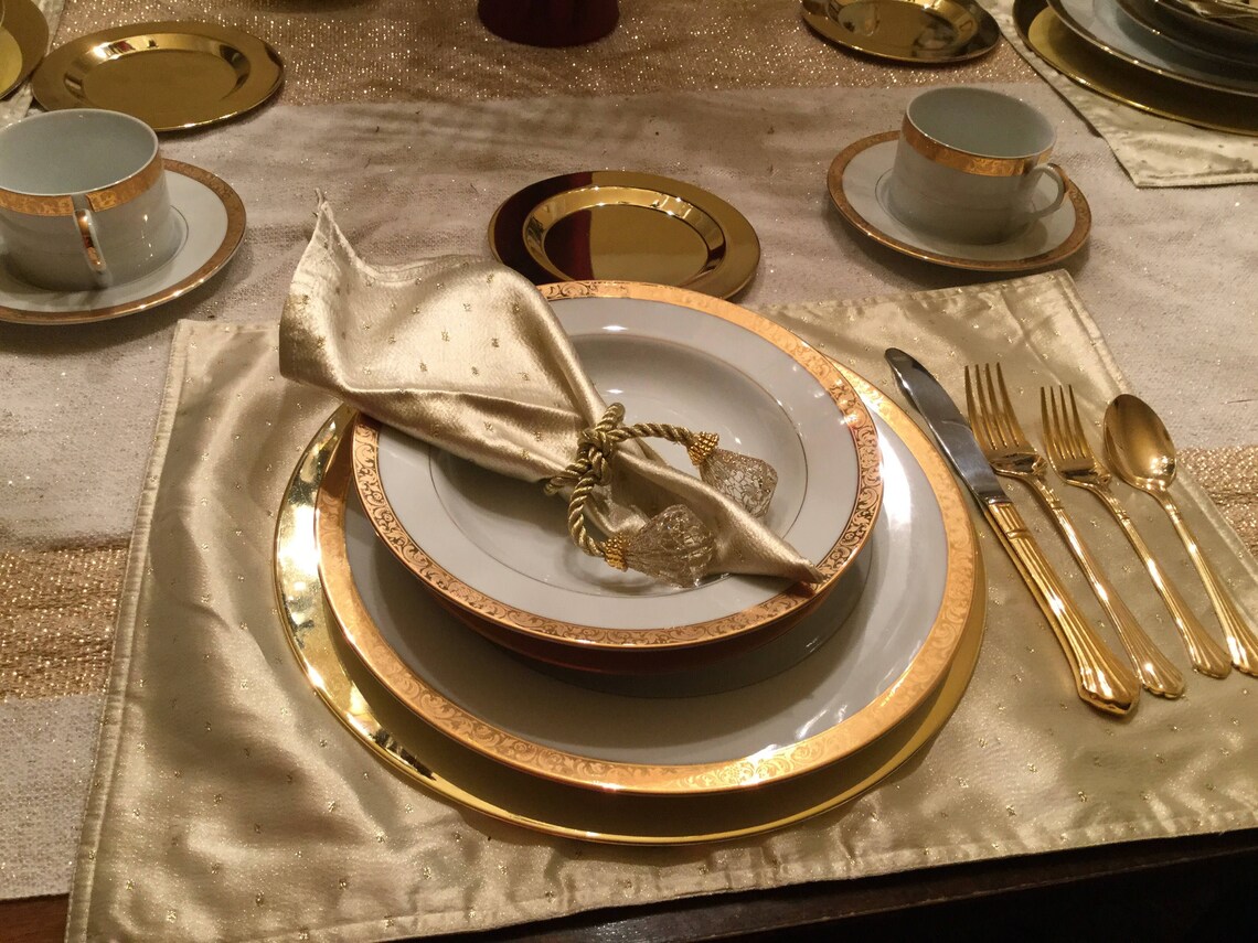 Gold Napkins Napkin Rings Placemats and Tablecloth Etsy