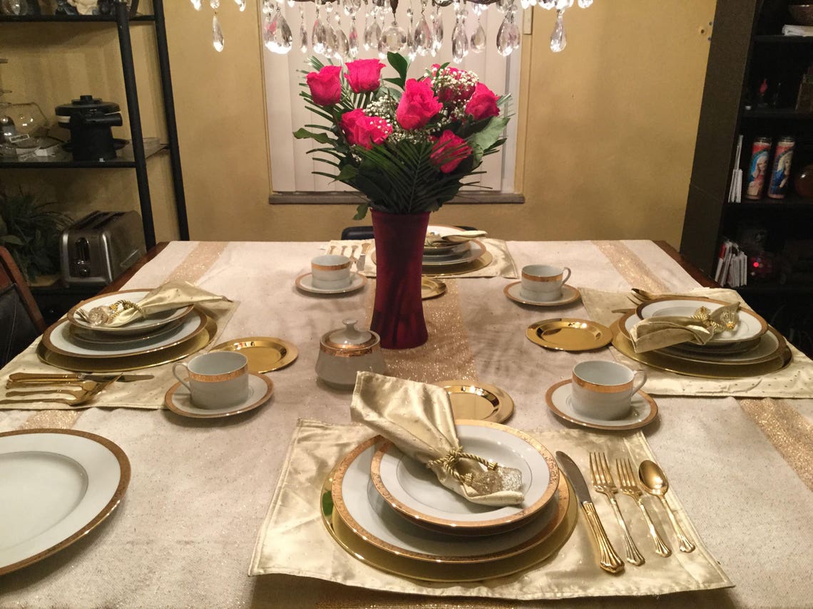 Gold Napkins Napkin Rings Placemats and Tablecloth Etsy