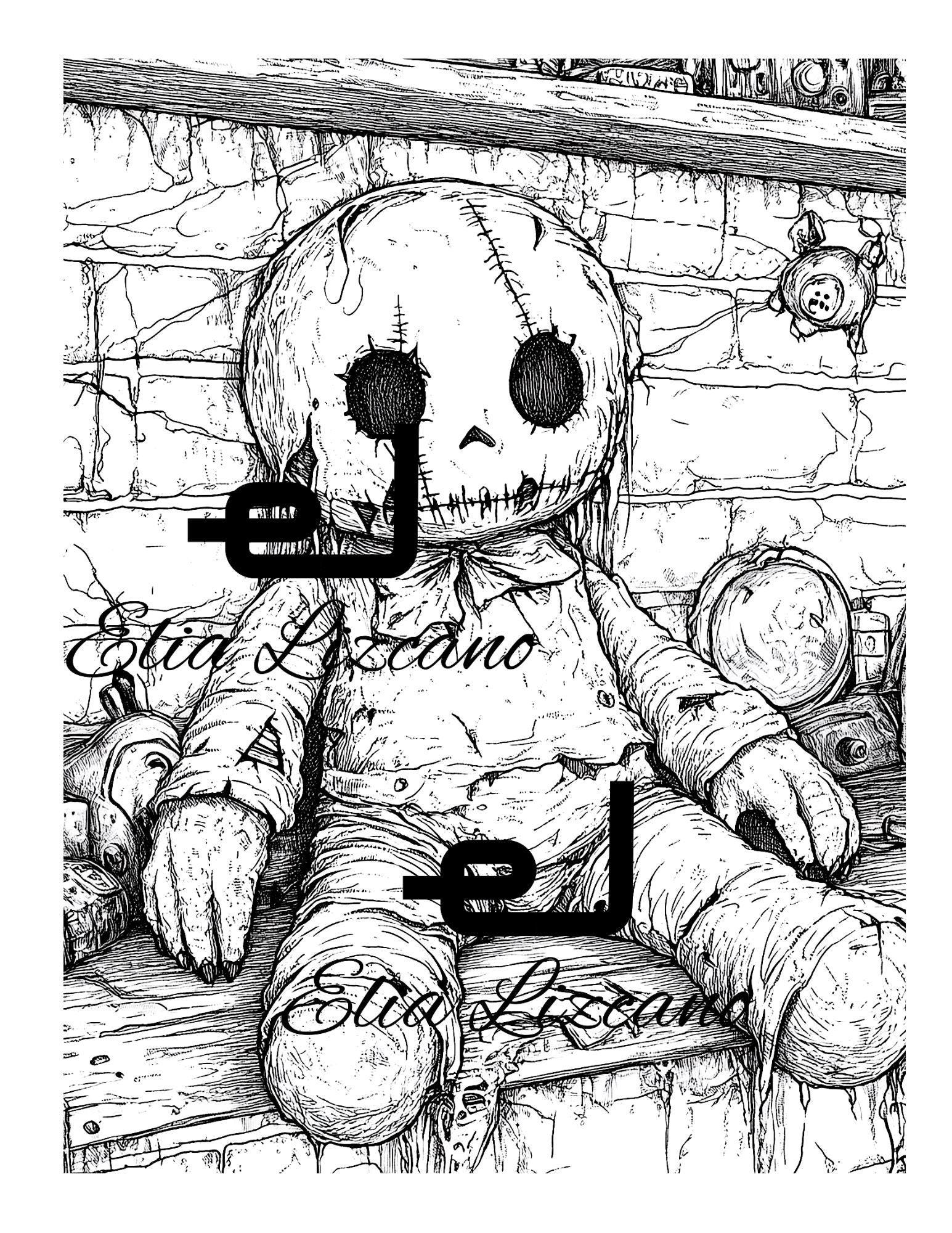 Scary Halloween Coloring Page Horror-theme Coloring Creepy Halloween ...