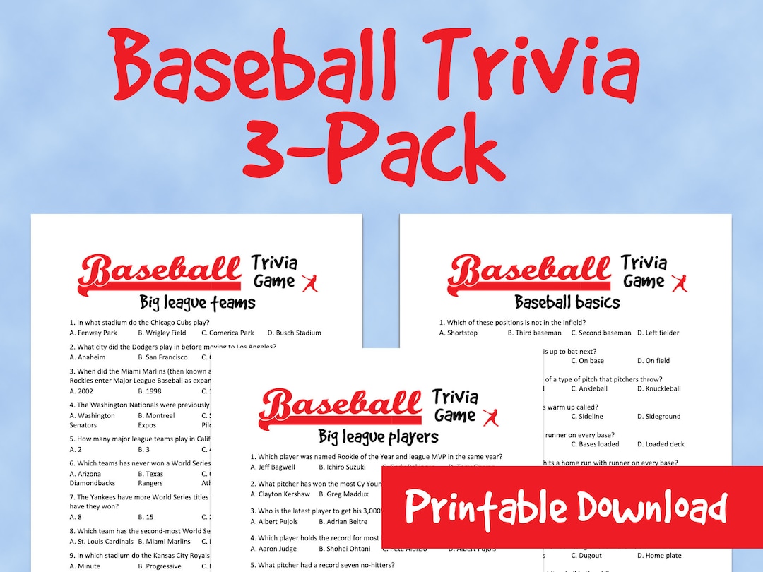 Baseball Trivia Game Bundle Printable PDF Kids Party Game Activity - Etsy