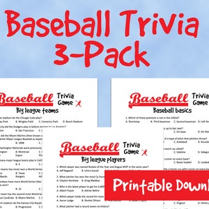 Baseball Trivia Game Bundle Printable PDF Kids Party Game Activity