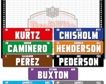 Fantasy Baseball Draft Board Kit - 2026 - AL ONLY Player Pool - 12 team/26 round