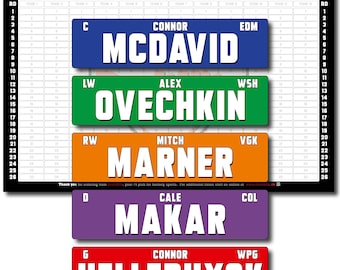 Fantasy Hockey Draft Board Kit 2025-2026 SEASON - 12 teams & up to 26 rounds