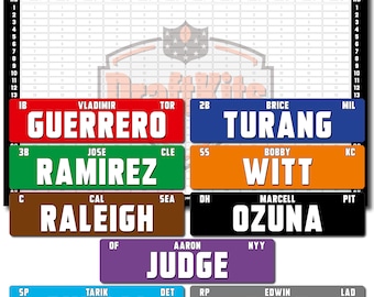 Fantasy Baseball Draft Board Kit - 2026 - STANDARD POOL MLB Player - 12 tm/26 rd