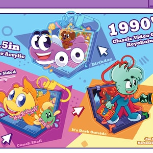 1990's Classice Video Game Glitter Acrylic Kaychains 2.5 Inches