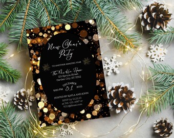 Modelo de convite para festa de Ano Novo, cartão editável para a véspera de Ano Novo (download digital)