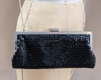 EBONY DISCO DIVA Vintage 80s Black Mesh Evening Bag, La Regale