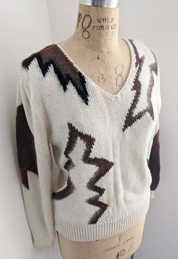 ELECTRIC INTARSIA HANDKNIT Vintage 70's 80's V-ne… - image 3