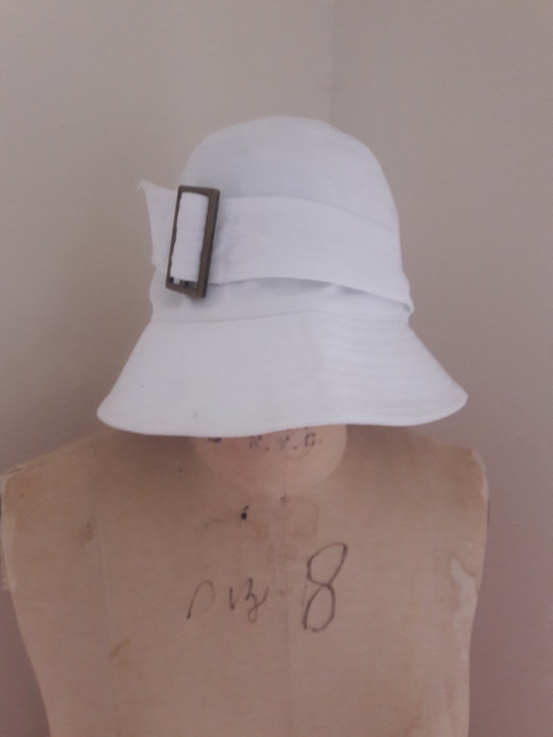 MOD SUMMER CLOCHE Vintage Designer Cotton Twill Sun Hat Bronze Buckle by Lola New York