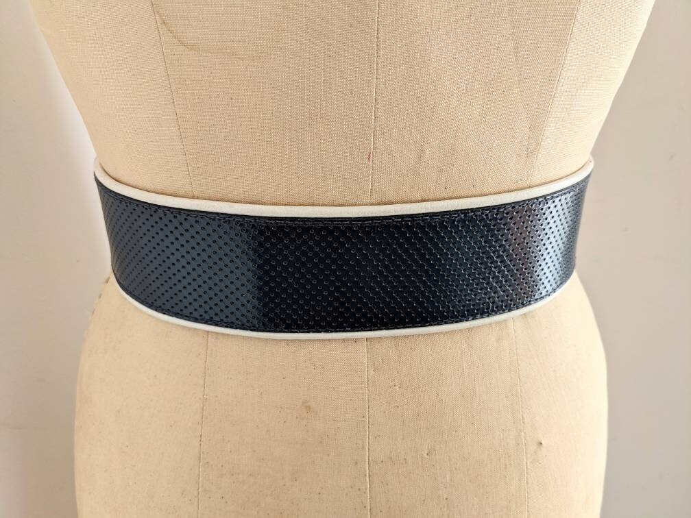 1980s RJ GRAZIANO Perforated Leather Belt: Navy & White  display picture 1