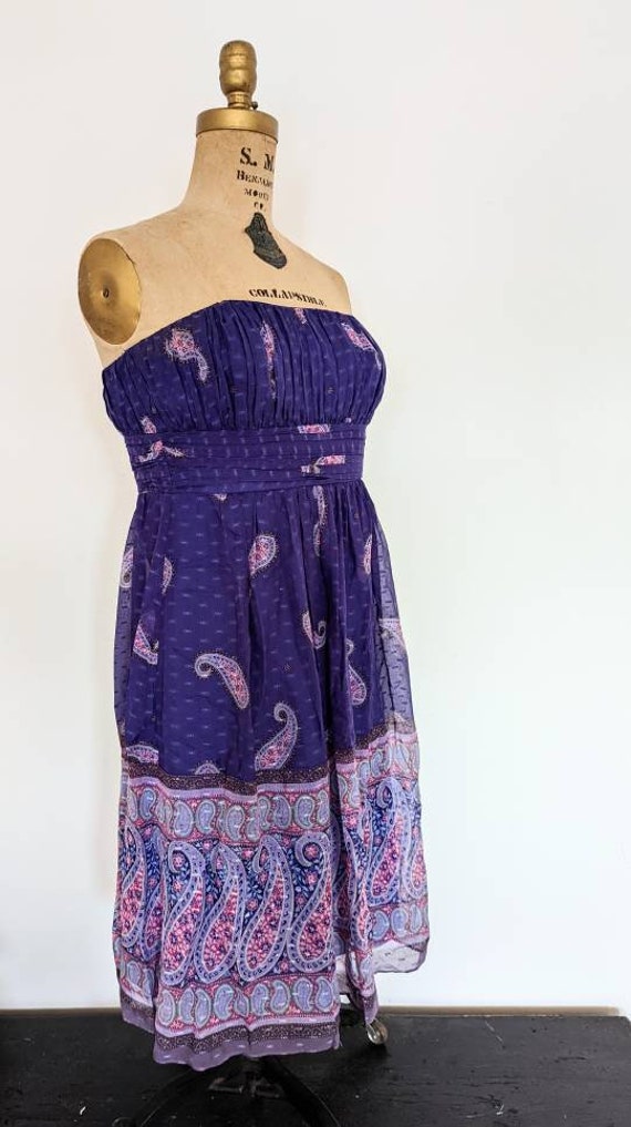 1990's SHOSHANA PURPLE PAISLEY Strapless Indigo B… - image 3