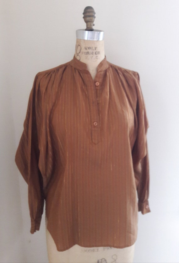 1970's BAT WING BLOUSE Vintage Gold Lame Pinstripe