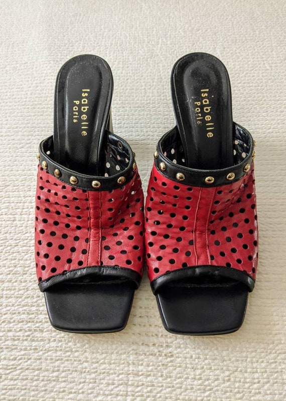 TRENDY RED PEEPTOES Vintage Leather Block Heel Mu… - image 2