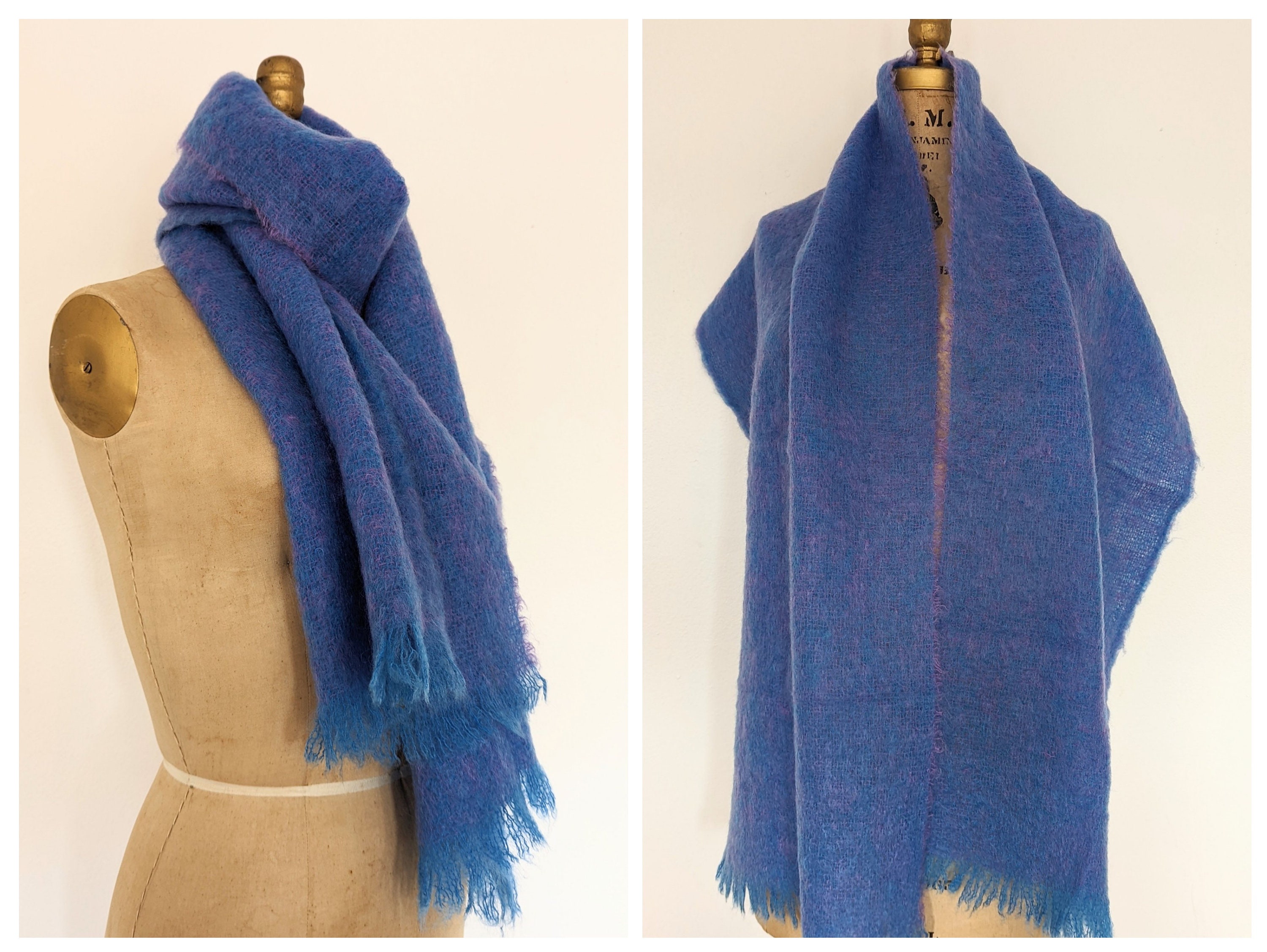 Oversized Scarf Beige, Light Brown and Off-White Wool and Mohair Blend