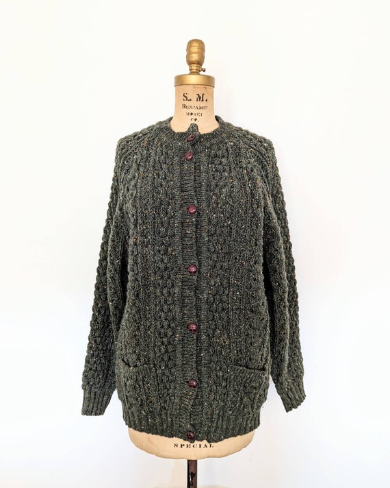 FOREST GREEN TWEED Vintage Irish Hand Knit Winter… - image 5