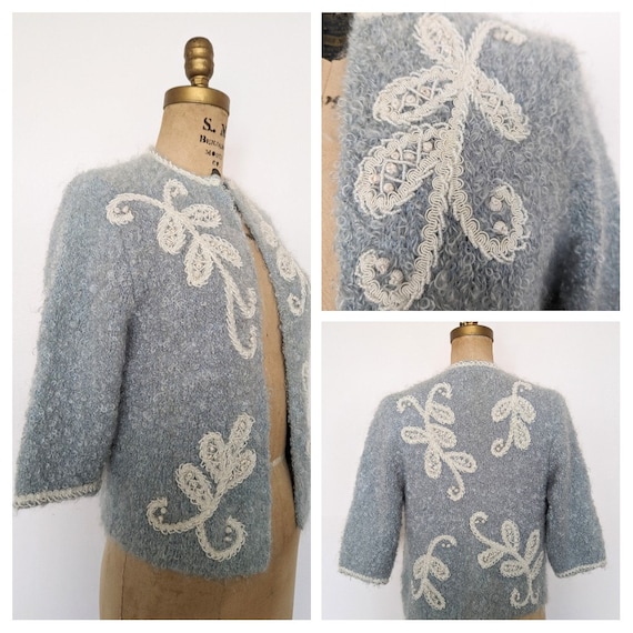 1960's BABY BLUE MOHAIR Vintage Italian Hand Knit… - image 1